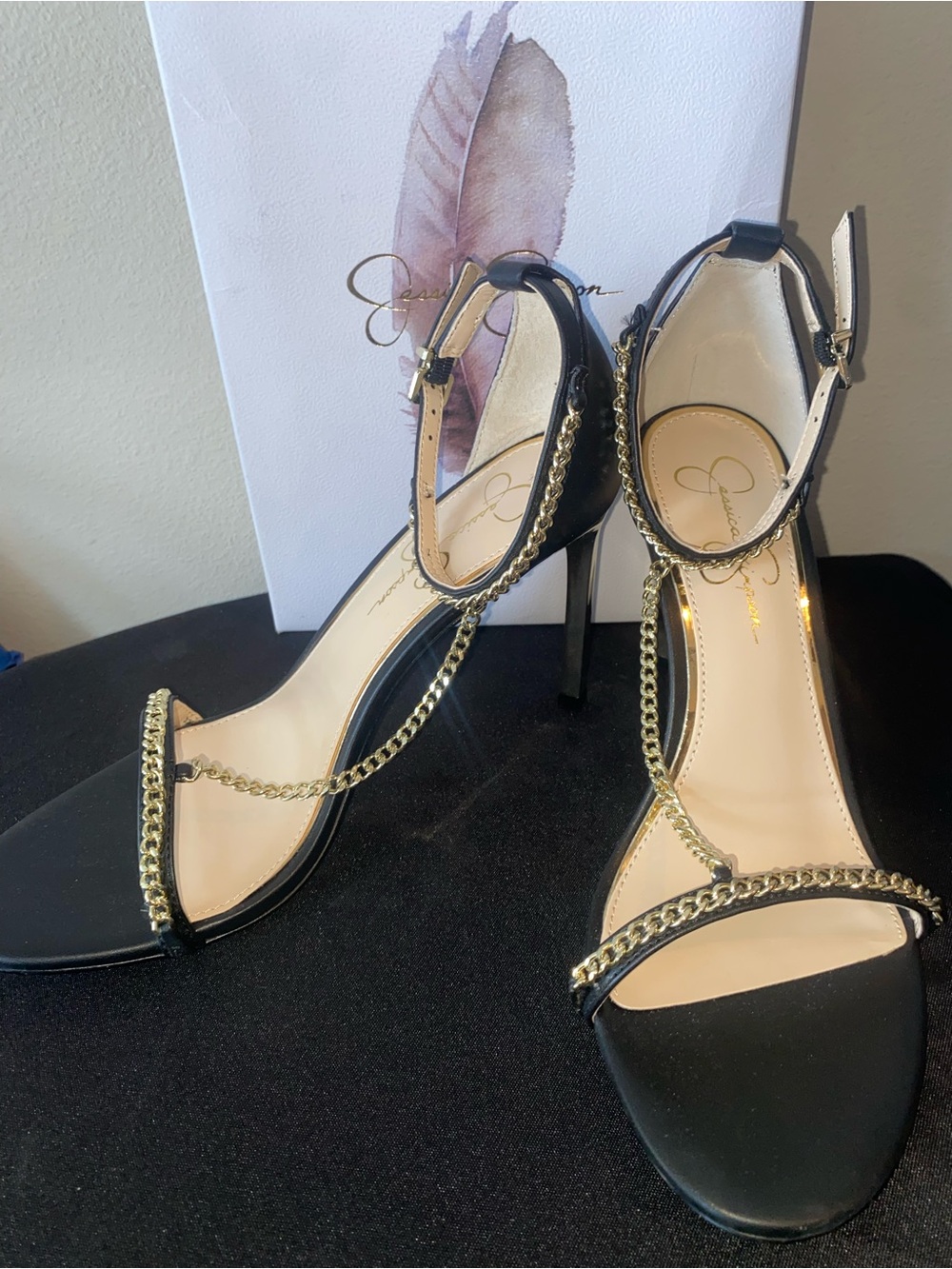 Jessica Simpson Black Chain-Trim Stiletto Heels